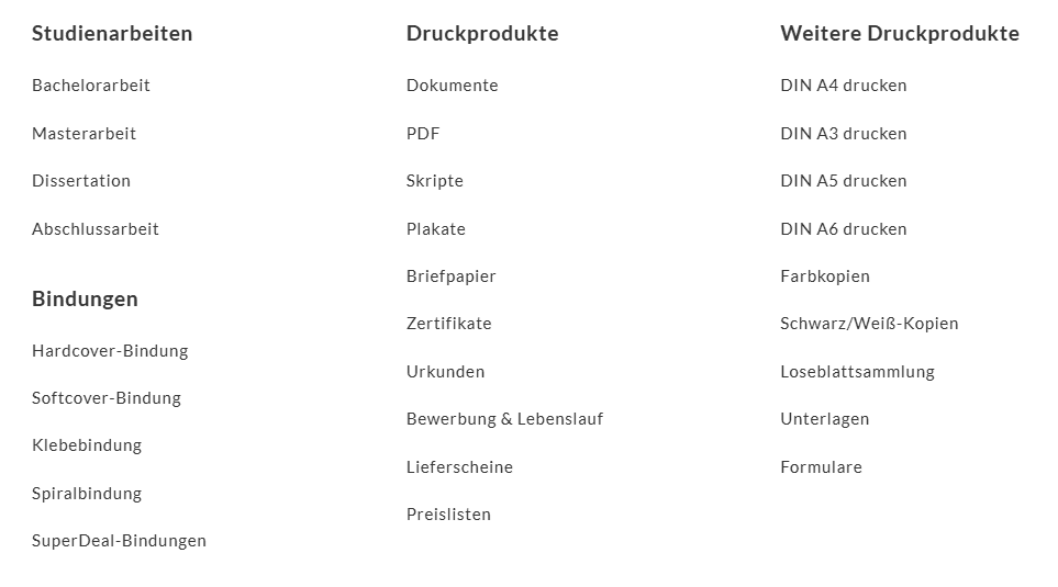 Bachelorprint Leistungen