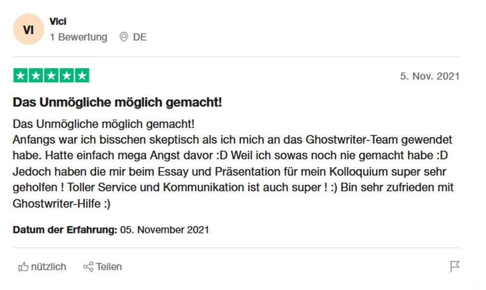 Rezension von Ghostwriter-hilfe auf Trustpilot.com